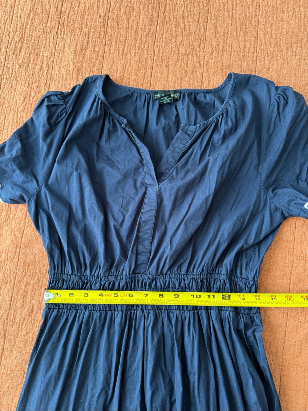 Cynthia Rowley Scalloped-Trim Tiered Maxi Dress L Navy Blue Cottage Coastal Boho - Picture 8 of 10